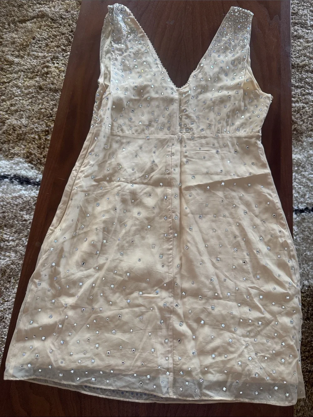 Zara Cream Beaded V-Neck Mini Dress - Picture 4 of 7
